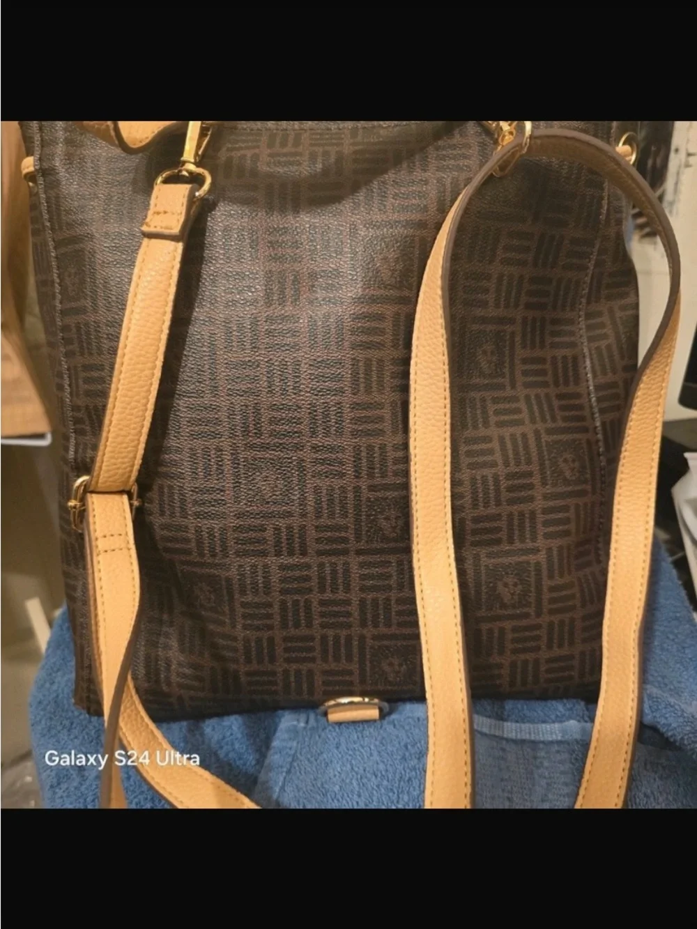 Anne Klein Flap Horsebit Logo Backpack, Cream-Brown/Saddle